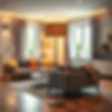 A modern floor lamp illuminating a stylish living room