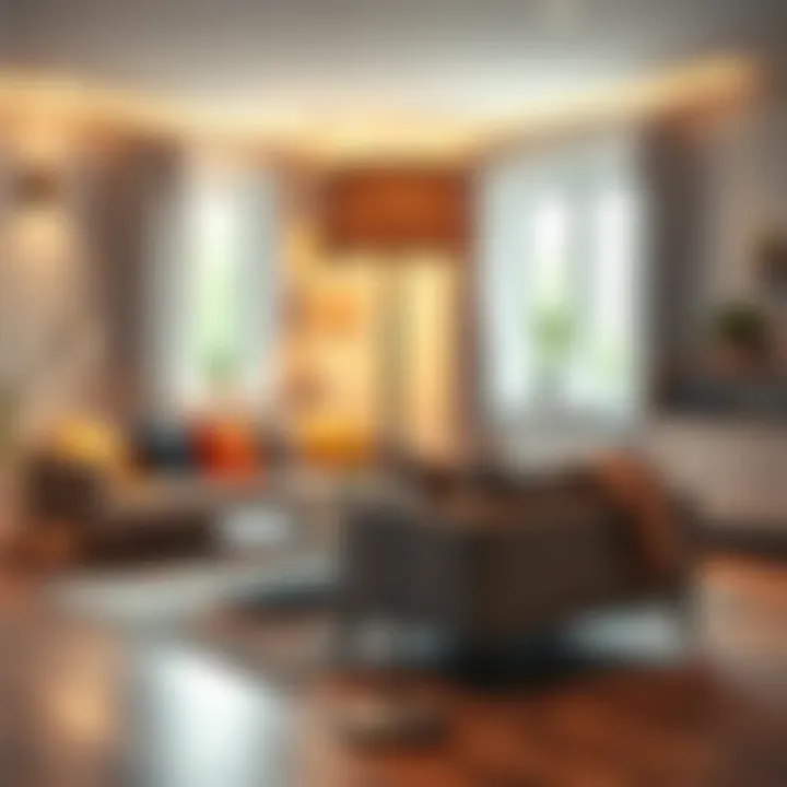 Modern Floor Lamp in a Chic Living Room A modern floor lamp illuminating a stylish living room