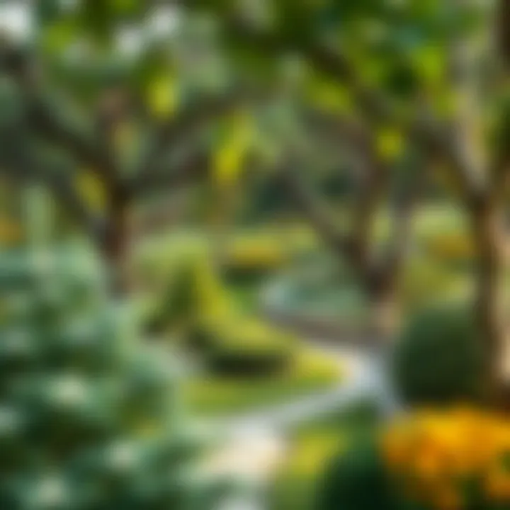 A beautifully landscaped garden featuring various tree species in harmony