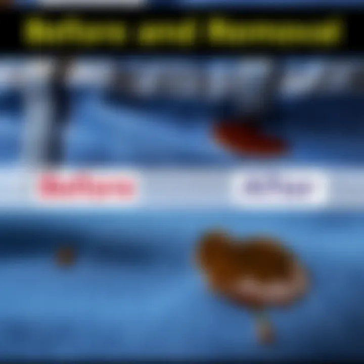 Before and after comparison of denim with tea stain cleaned