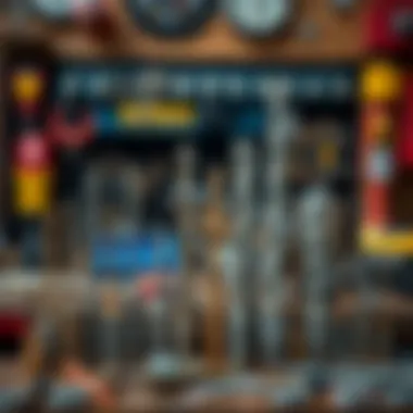 Different types of drill bits displayed on a workbench