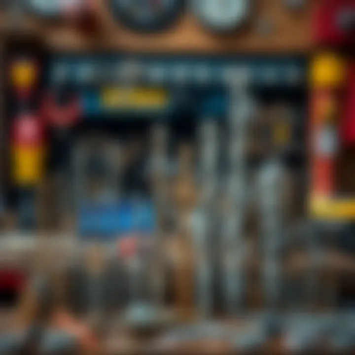 Different types of drill bits displayed on a workbench