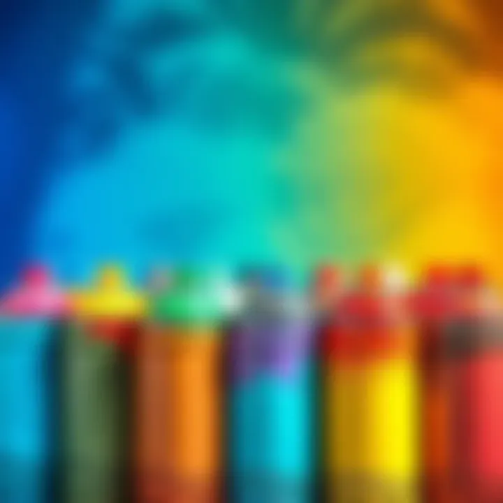 Colorful Spray Paint Selection An array of spray paint cans in various colors lined up artistically