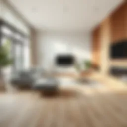 Elegant modern living room featuring a light oak floor