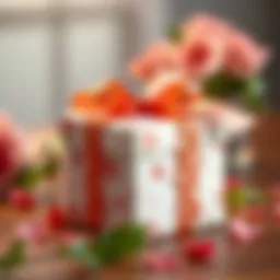 A beautifully wrapped gift box with a ribbon for Mother's Day