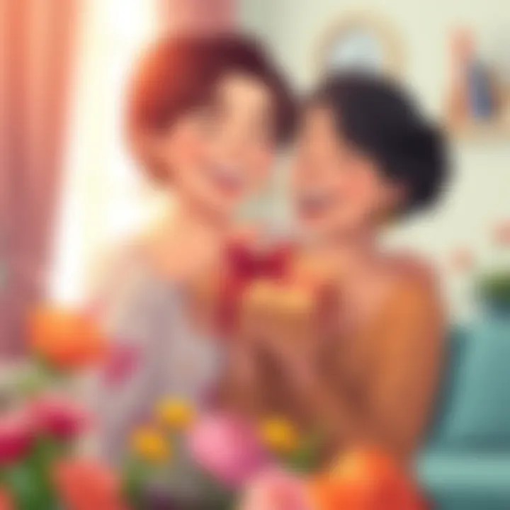 A Heartwarming Mother's Day Moment A joyful mother receiving a heartfelt gift on Mother's Day