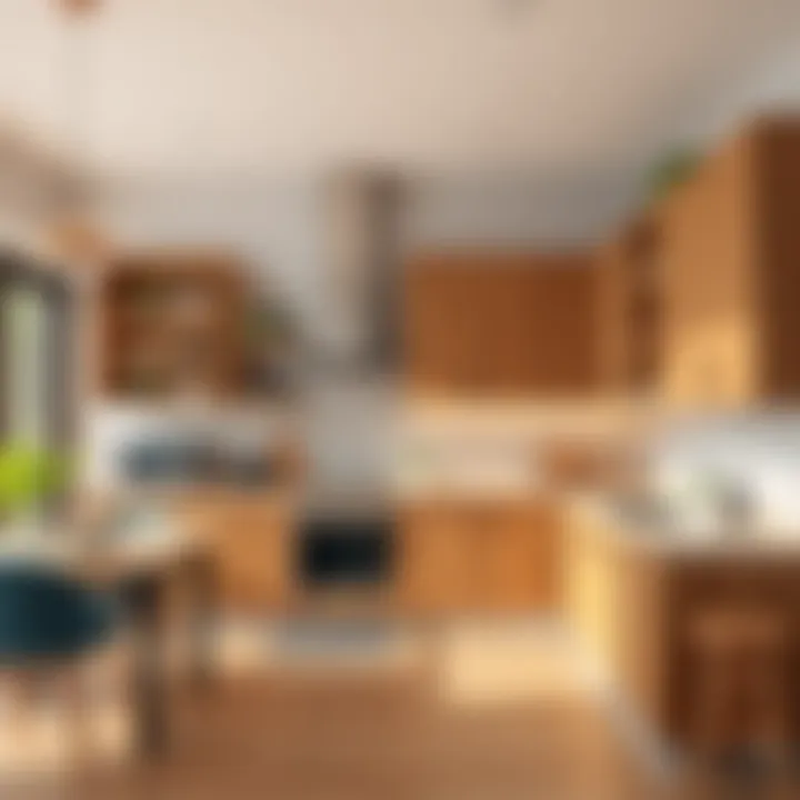 Contemporary kitchen showcasing warm wooden cabinets