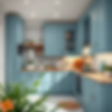 Stylish kitchen with coordinated cabinet colors and decor