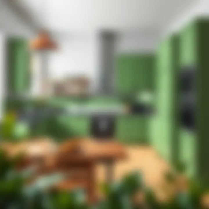 Trendy kitchen featuring bold green cabinetry