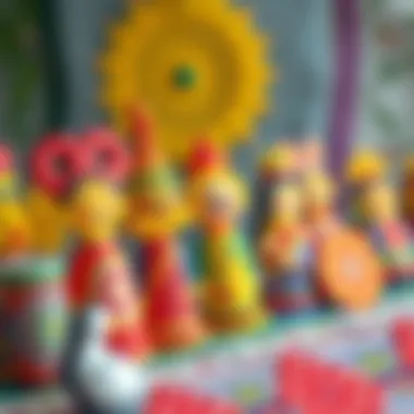 Cultural Expressions of Joy Cultural symbols represented through colors illustrating happiness