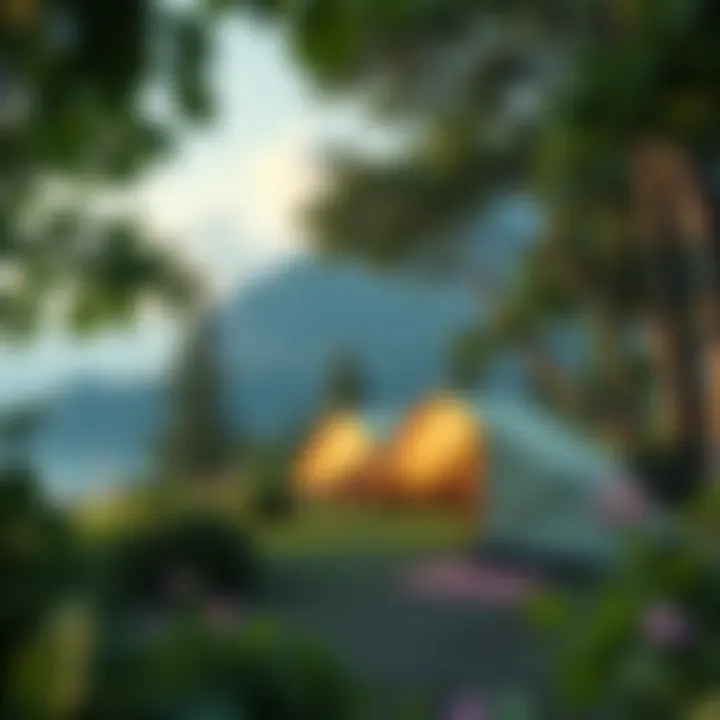 Tranquil Campsite in Nature Scenic view of a tranquil campsite surrounded by lush greenery