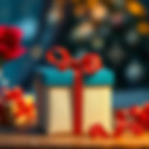 A beautifully wrapped gift box with a festive ribbon