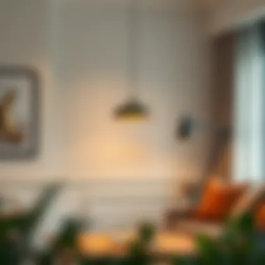 Elegant modern lamp illuminating a cozy room