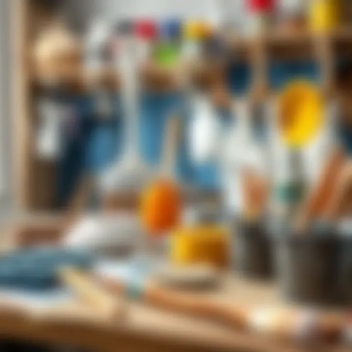 A well-organized painting workspace with tools and materials