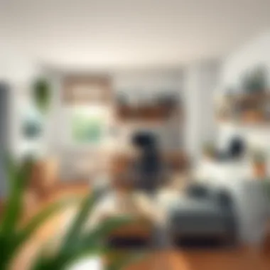 An organized studio layout with multifunctional furniture