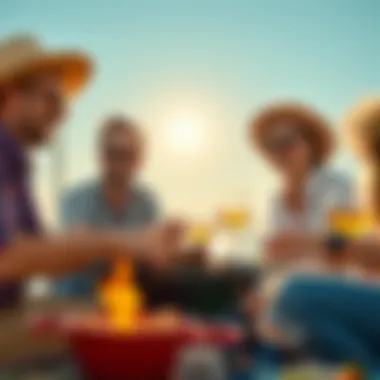 A group of friends enjoying a barbecue picnic under the sun