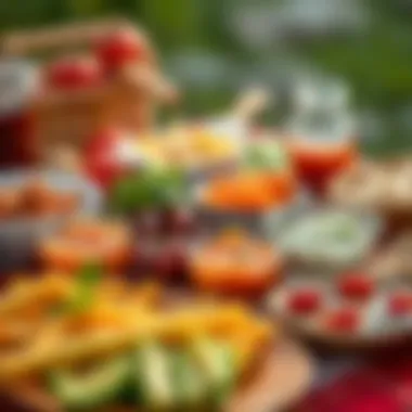 An array of condiments and side dishes elegantly arranged for a picnic