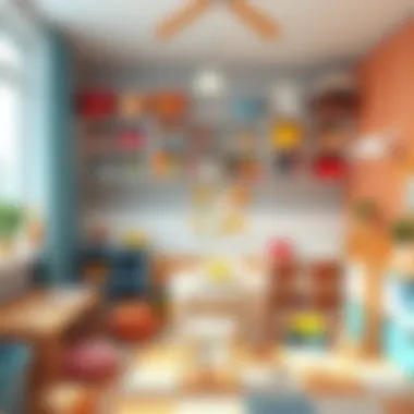 An organized playroom with practical storage solutions and colorful furniture