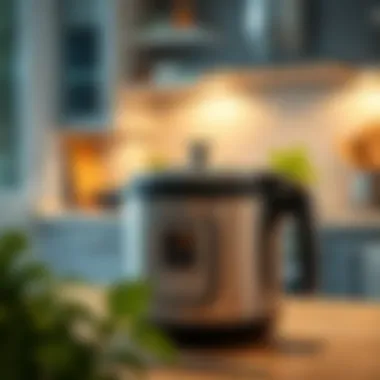 Modern Pressure Cooker A modern pressure cooker in a kitchen setting