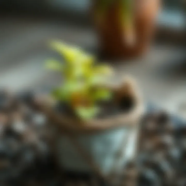 Close-up of a plant thriving in a recycled material pot