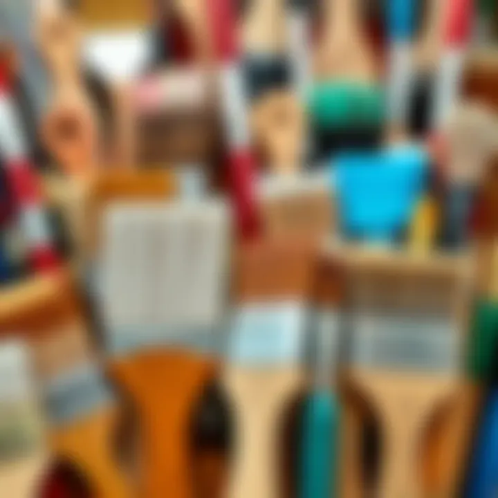 Close-up of different paintbrush types and sizes