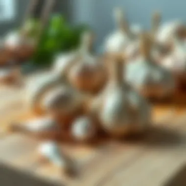 Thawing Garlic Cloves on a Cutting Board Garlic cloves thawing on a cutting board