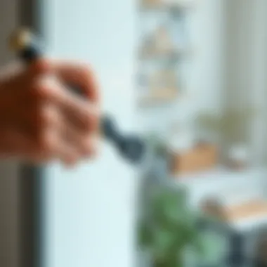 Gentle scraping tool being used on glass to remove adhesive