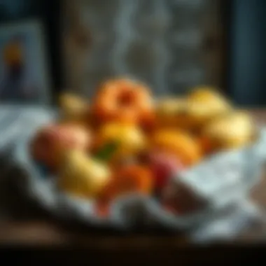 Close-up of a variety of seasonal fruits on a wooden table