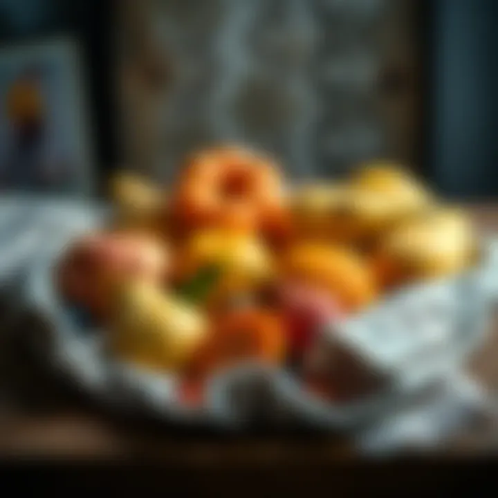 Close-up of a variety of seasonal fruits on a wooden table