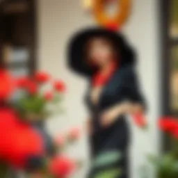 Elegant black outfit with vibrant color accents