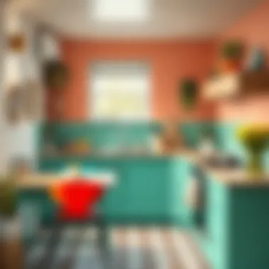 Bright color scheme enhancing a small kitchen atmosphere