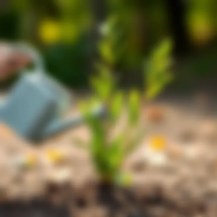 Watering can nourishing the newly planted willow sapling
