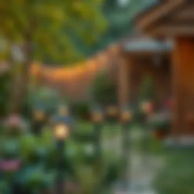 Installation of solar garden lights in a backyard