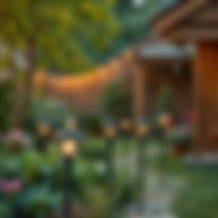 Installation of solar garden lights in a backyard