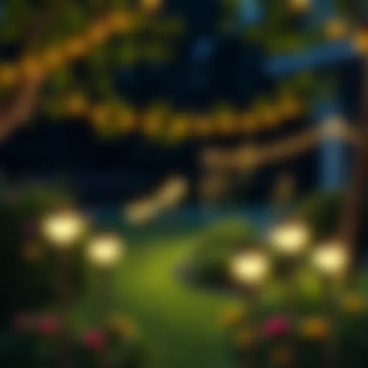 A beautifully lit garden at night with solar lights