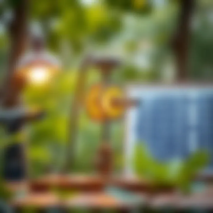 Mechanism of solar panels converting sunlight to energy for lamps