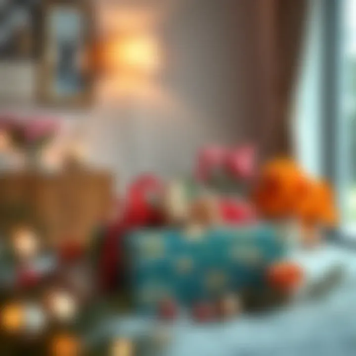 Artistic Engagement Gift Box Arrangement Artistic arrangement of an engagement gift box reflecting modern design elements with traditional touches