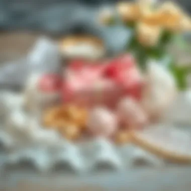 Decorative Materials for Engagement Gifts A selection of decorative materials such as lace, beads, and ribbons for enhancing engagement gifts