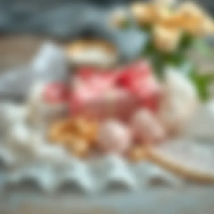 Decorative Materials for Engagement Gifts A selection of decorative materials such as lace, beads, and ribbons for enhancing engagement gifts