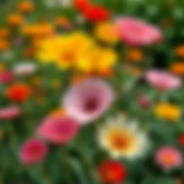 A garden setting featuring various Spoon Flowers in full bloom