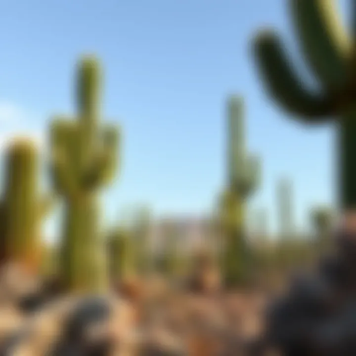 A stunning landscape with cacti in their natural habitat against a clear sky