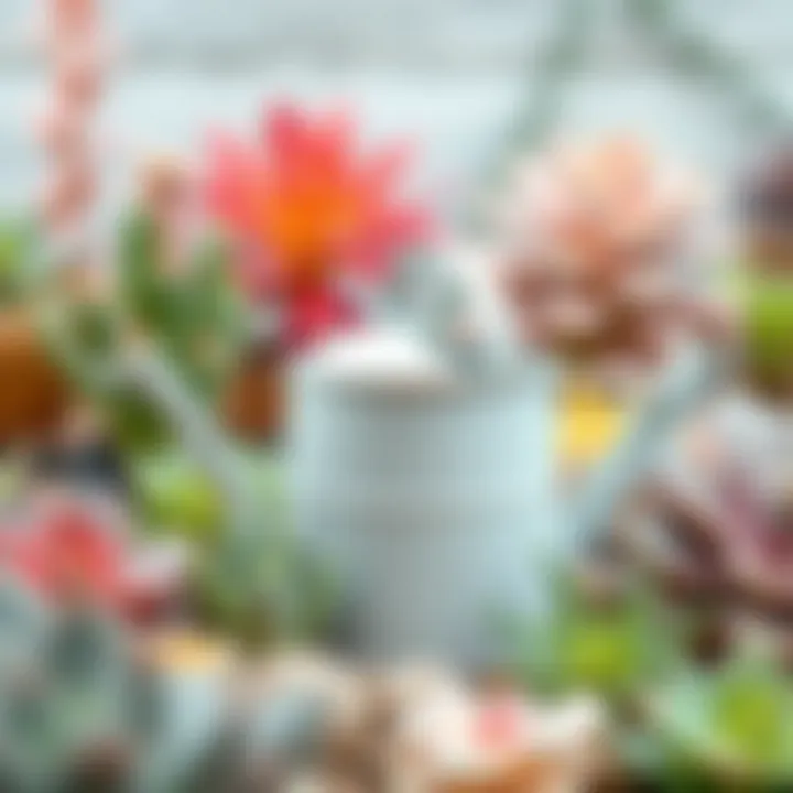 Watering Can and Succulents Background Watering can with succulent plants in the background