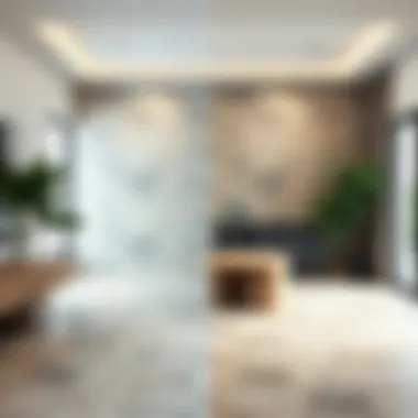 Before and after transformation of a space with stone flooring