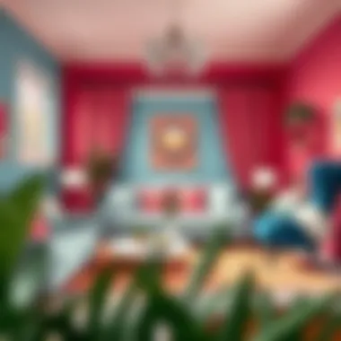 A vibrant living space decorated with complementary colors.