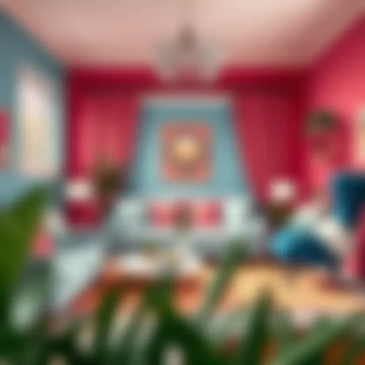 A vibrant living space decorated with complementary colors.