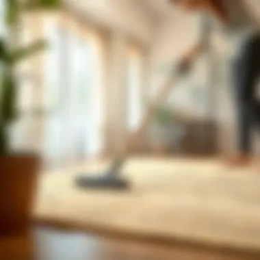 Proper Maintenance of Bamboo Silk Carpet A person gently vacuuming a bamboo silk carpet to ensure proper maintenance