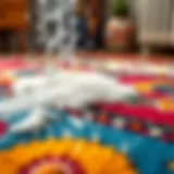 A vibrant carpet being washed with suds