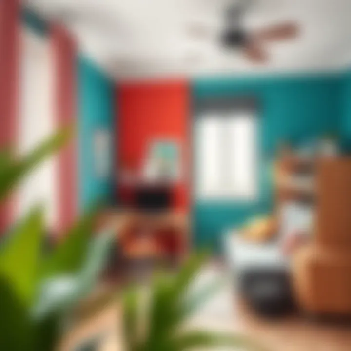 Colorful accent wall in a study