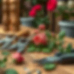 Pruning tools arranged neatly on a wooden table