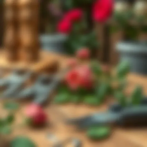 Pruning tools arranged neatly on a wooden table